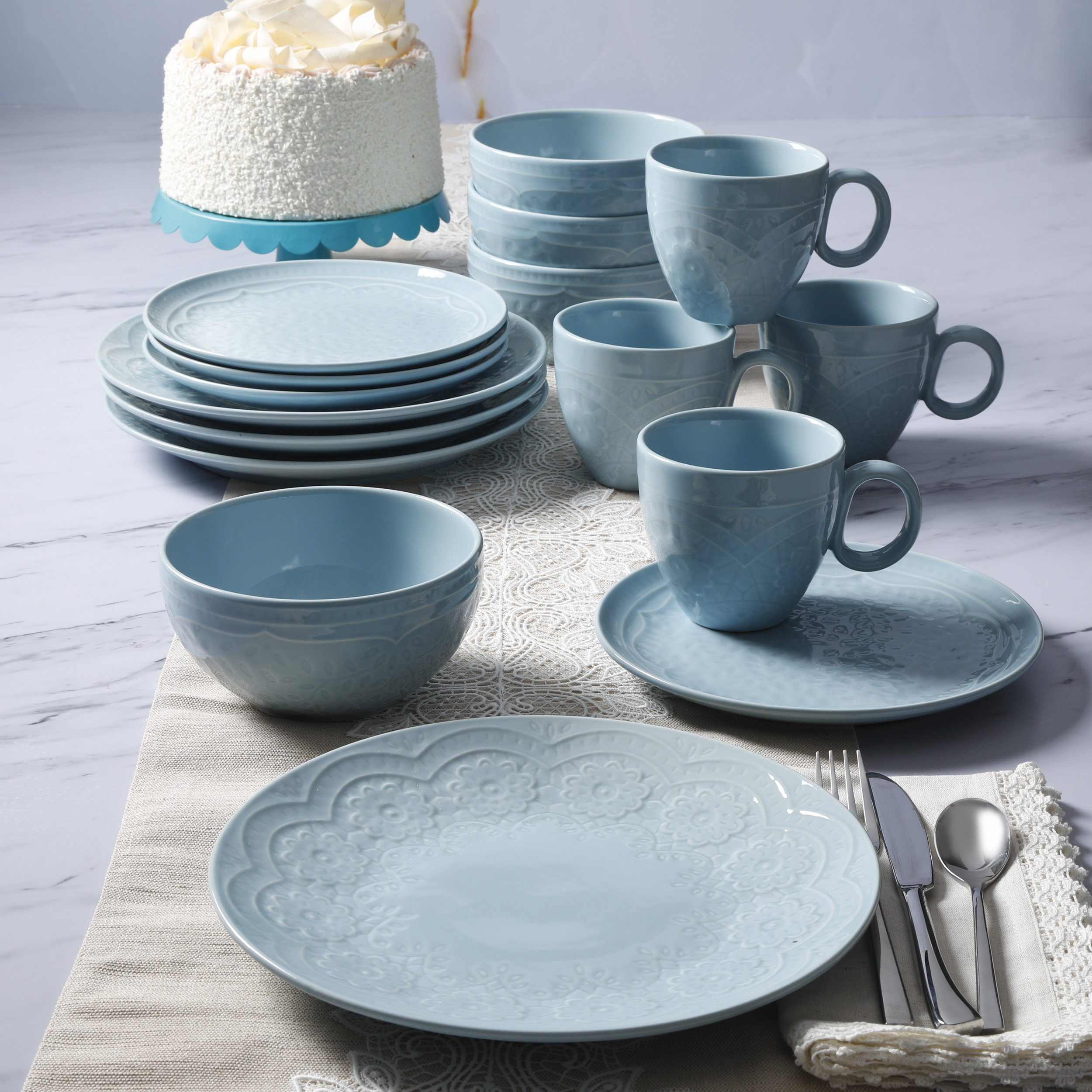 Gibson Elite Alemany 16 Piece Dinnerware Set Aqua Reviews Wayfair